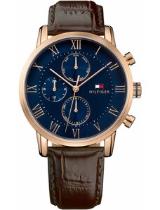 TOMMY HILFIGER Analoginis (įprasto dizaino) laikrodis tamsiai mėlyna / ruda