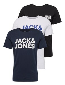 JACK & JONES Marškinėliai tamsiai mėlyna jūros spalva / gencijono spalva / juoda / balta