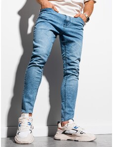 Ombre Clothing Vyriškos margintos džinsinės kelnės su neapdorotais kraštais SLIM FIT tipo kelnėmis - šviesiai mėlynos spalvos V2 OM-PADP-0146