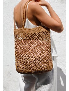 Plexida Raffia Tote Bag In Tan - Net Bag