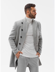 Ombre Clothing Vyriškas paltas su asimetrišku užsegimu - pilkas melanžas V1 OM-COWC-0102