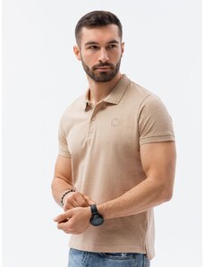 Ombre Clothing Vyriški klasikiniai medvilniniai polo marškinėliai - smėlio spalvos S1374