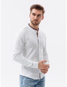 Ombre Clothing Vyriški trikotažiniai marškiniai ilgomis rankovėmis - balti V1 K542