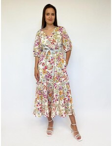 Il Vento E La Seta laisvo kirpimo midi suknelė "Summer Garden White - Multicolor Flower Print"