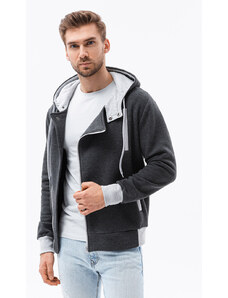 Ombre Clothing Vyriškas užsegamas džemperis su gobtuvu - tamsiai pilkas B297