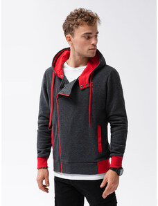 Ombre Clothing Vyriškas užsegamas džemperis su gobtuvu - tamsiai pilkas/raudonas B297