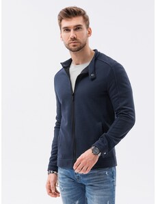 Ombre Clothing Vyriškas džemperis su užtrauktuku ir stačia apykakle - tamsiai mėlynas V2 OM-SSZP-22FW-005