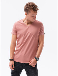 Ombre Clothing Klasikiniai BASIC vyriški marškinėliai su iškirpte - rožinės spalvos V7 S1369