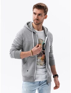 Ombre Clothing Vyriškas užsegamas džemperis su gobtuvu - pilkas melanžas B977