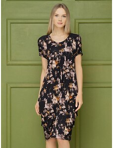 Lega vasarinė viskozinė suknelė "Siri Black - Golden Flower Print"