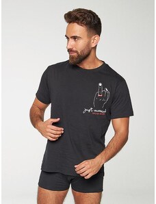 Muydemi vyriškų apatinių marškinėlių ir šortukų medvilninis komplektas "Just Married Black"