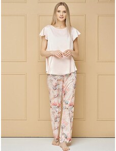 Lega atlasinė pižama su ilgomis kelnėmis "Madona Light Pink Flower Print"