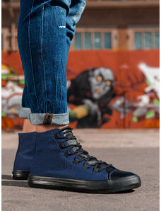 Ombre Clothing Vyriški bateliai iš kombinuotų medžiagų - tamsiai mėlyni V3 OM-FOTH-0143