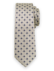 Willsoor Vyriškas siauras smėlio spalvos kaklaraištis su juodais ir mėlynais geometriniais raštais 13487