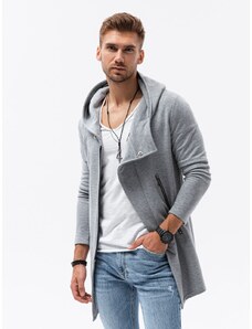 Ombre Clothing Vyriškas ilgas džemperis su asimetrišku užsegimu HAGA - pilkas melanžas B668