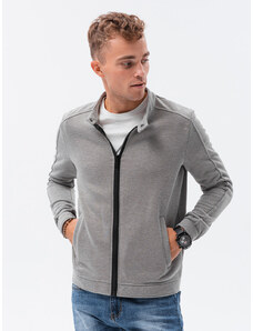 Ombre Clothing Vyriškas džemperis su užtrauktuku ir apykakle - pilkas melanžas V6 OM-SSZP-22FW-005