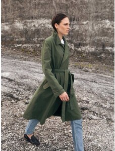 Luciee Canvas Linen Trench In Hunter Green