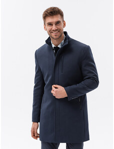 Ombre Clothing Vyriškas paltas su stovinčia apykakle ir dygsniuotu pamušalu - tamsiai mėlynas V2 OM-COWC-0103
