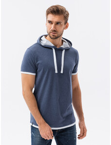 Ombre Clothing Vyriški marškinėliai su gobtuvu - mėlyna melanžas S1376