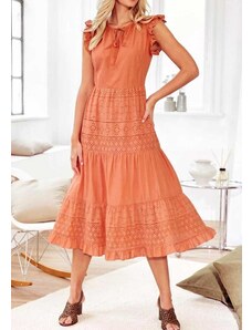 Linea Tesini Oranžinė siuvinėta midi suknelė : Dydis - 34