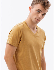 Ombre Clothing BASIC vyriški klasikiniai marškinėliai su iškirpte - garstyčių melanžas V19 S1369
