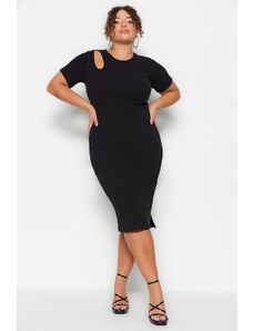 Trendyol Curve Black Ribbed Cut-Out and Slit Detailed Knitted Dress