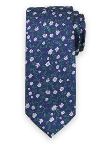 Willsoor Vyriškas klasikinis tamsiai mėlynas kaklaraištis su baltu gėlėtu raštu 15124