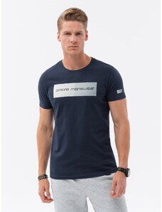 Ombre Clothing Vyriški medvilniniai marškinėliai su spauda - tamsiai mėlyni V3 S1751