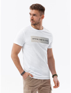Ombre Clothing Vyriški medvilniniai marškinėliai su spauda - balti V2 S1751