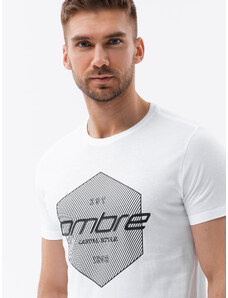 Ombre Clothing Vyriški medvilniniai marškinėliai su spauda - balti V1 S1753