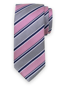 Willsoor Vyriškas klasikinis pilkas kaklaraištis rožiniai-mėlynais dryželiais 15226