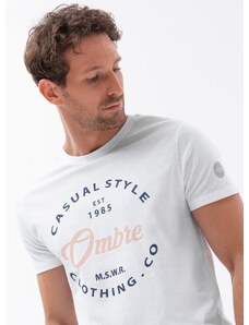 Ombre Clothing Vyriški medvilniniai marškinėliai su spauda - balti V2 S1752
