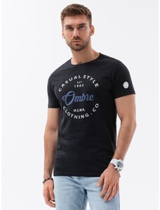 Ombre Clothing Vyriški marškinėliai su spauda iš medvilnės - juodi V1 S1752