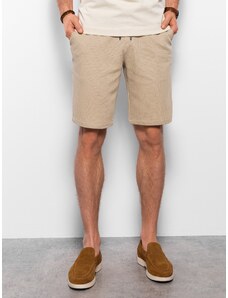 Ombre Clothing Vyriški trikotažiniai šortai su dekoratyvine elastine juosta - smėlio spalvos V3 OM-SRCS-0110
