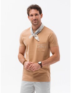 Ombre Clothing Vyriški medvilniniai marškinėliai su kišenės spauda - šviesiai rudi V6 S1742