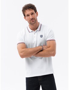 Ombre Clothing Vyriški polo marškinėliai su kontrastine apdaila - balti V4 S1635