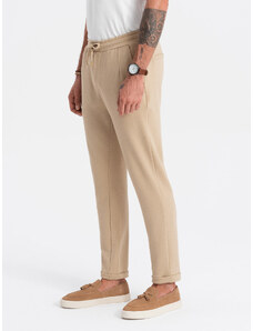 Ombre Clothing Vyriškos trikotažinės kelnės su elastine juosta - smėlio spalvos V3 OM-PACP-0121