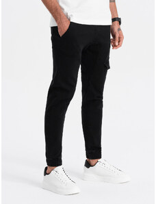 Ombre Clothing Vyriškos JOGGERS kelnės su krovinine kišene - juodos spalvos V2 OM-PADJ-0112