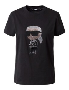 Karl Lagerfeld Marškinėliai 'Ikonik' juoda / sidabrinė / skaidri spalva