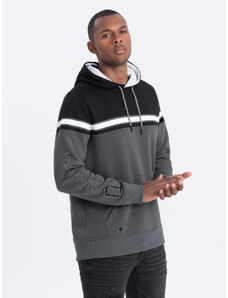Ombre Clothing Vyriškas trispalvis džemperis su gobtuvu - pilkas V2 OM-SSNZ-22FW-014
