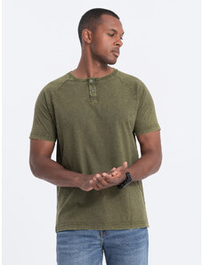 Ombre Clothing Vyriški marškinėliai su "henley" iškirpte - tamsiai alyvuogių spalvos V4 S1757