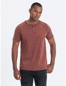 Ombre Clothing Vyriški marškinėliai su "henley" iškirpte - bordo spalvos V3 S1757