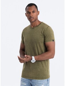 Ombre Clothing Vyriški marškinėliai su ACID WASH efektu - alyvuogių spalvos V4 S1638