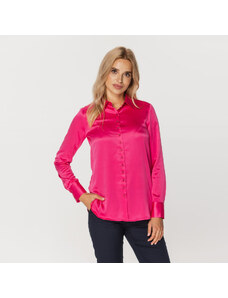 Willsoor Moteriški lengvi satininiai ryškiai rožiniai marškiniai 15573