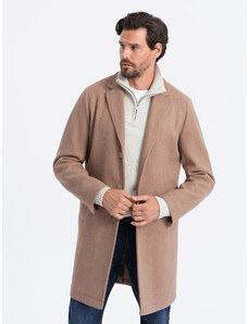 Ombre Clothing Vyriškas lengvas vienspalvis paltas - smėlio spalvos V7 OM-COWC-0104