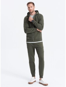 Ombre Clothing Vyriško sportinio kostiumo komplektas - užtrauktuku užsegamas džemperis ir kelnės - alyvuogių spalvos V2 Z63