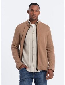 Ombre Clothing Vyriškas džemperis su užtrauktuku ir apykakle - rudas V6 OM-SSZP-22FW-005
