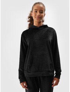 4F Veliūro neatsegamas džemperis su gobtuvu mergaitėms - juodas