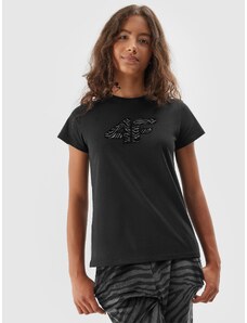 4F T-shirt marškinėliai su grafika mergaitėms - juodi