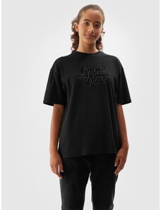 4F T-shirt marškinėliai su grafika mergaitėms - juodi